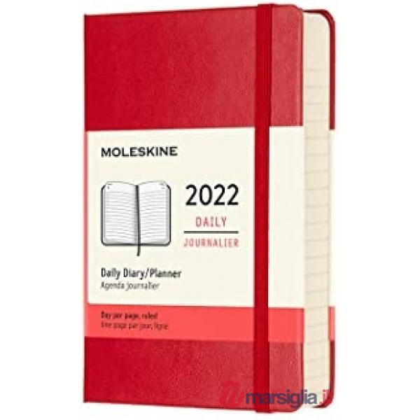 12 months, daily. Pocket, hard cover, sapphire blue