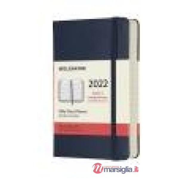 12 months, daily. Pocket, hard cover, sap blue