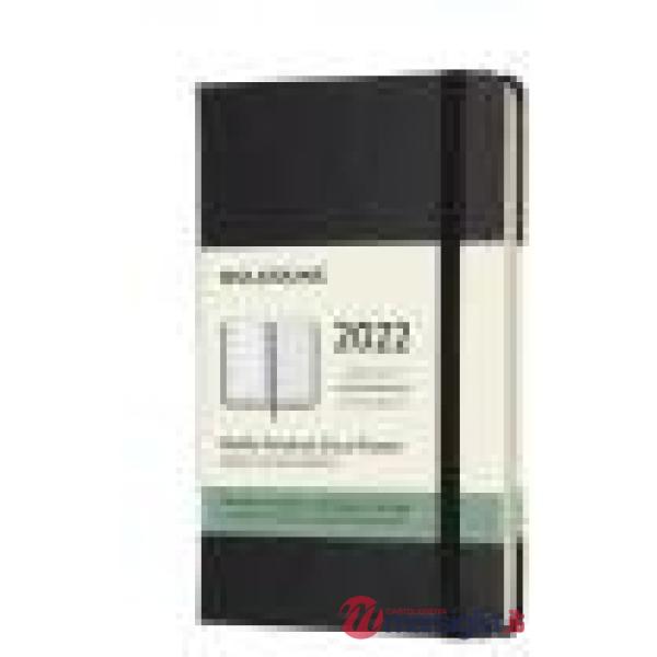12 months, weekly notebook. Pocket, hard cover, black