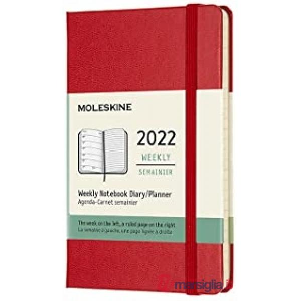 12 months, weekly notebook. Pocket, hard cover, scarlet red