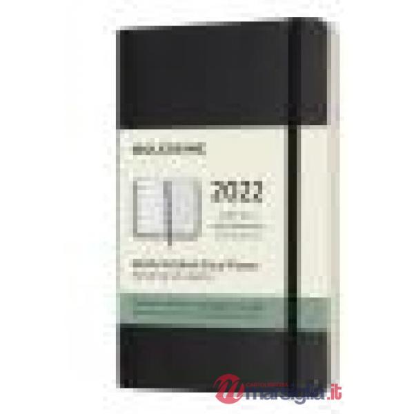 12 months, weekly notebook. Pocket, soft cover, black