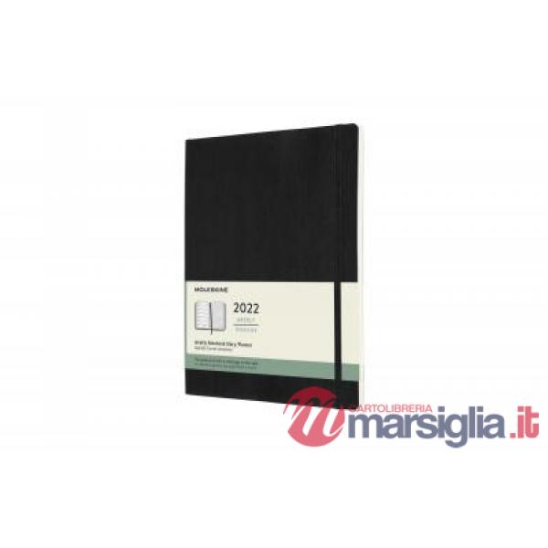 12 months, weekly notebook. Extra-large, soft cover, black