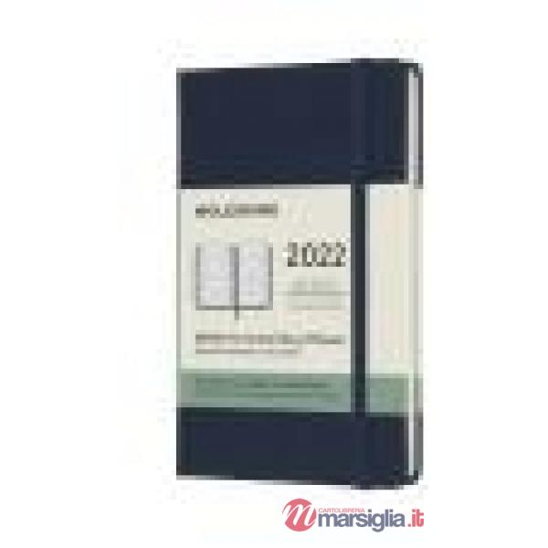 12 months, weekly horizontal. Pocket, hard cover, sapphire blue