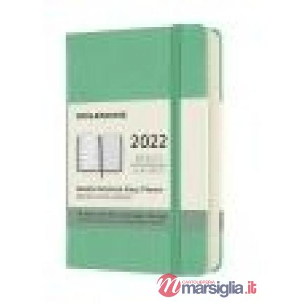 12 months, weekly notebook. Pocket, hard cover, ice green
