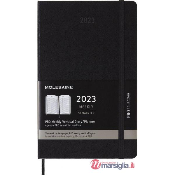 12 months, weekly, vertical, professional. Large, hard cover, black