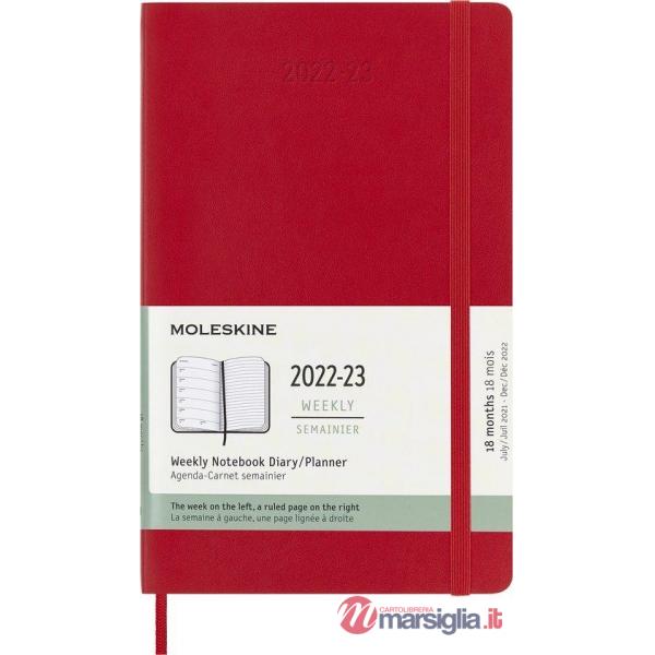 18 months, weekly notebook. Large, soft cover, scarlet red