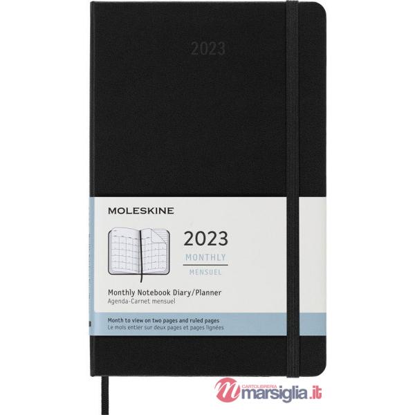 12 months, monthly. Large, hard cover, black