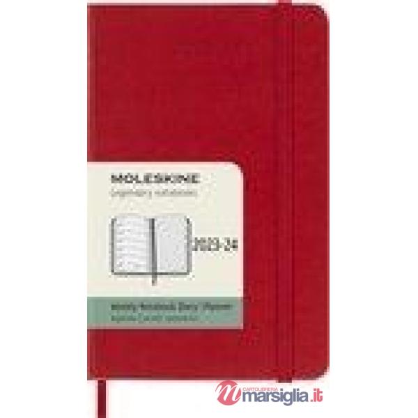 18 months, weekly notebook. Pocket, hard cover, scarlet red
