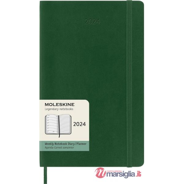 12 months, weekly notebook. Large, soft cover, myrtle green