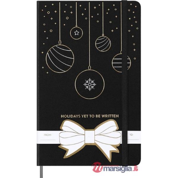 Holiday notebook. Large, ruled, black, hard cover