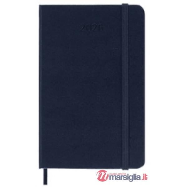 12 months, daily. Pocket, hard cover, sapphire blue