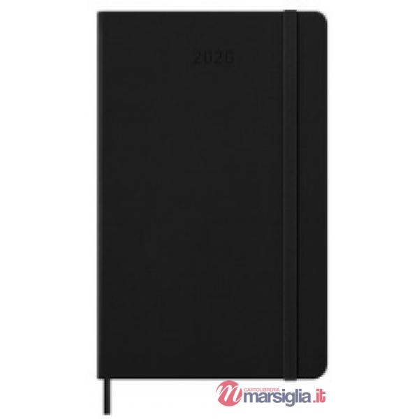 12 months, weekly notebook. Large, hard cover, black