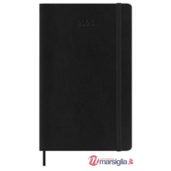 12 months, weekly notebook. Large, soft cover, black