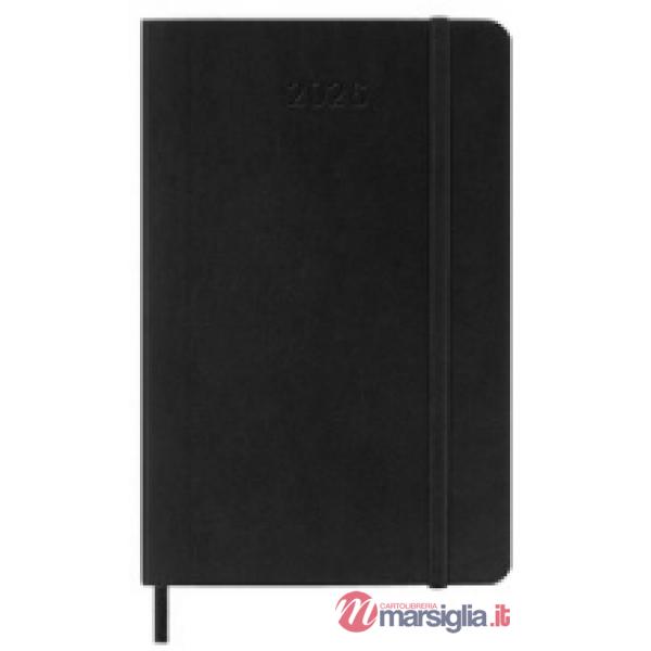 12 months, weekly notebook. Pocket, soft cover, black
