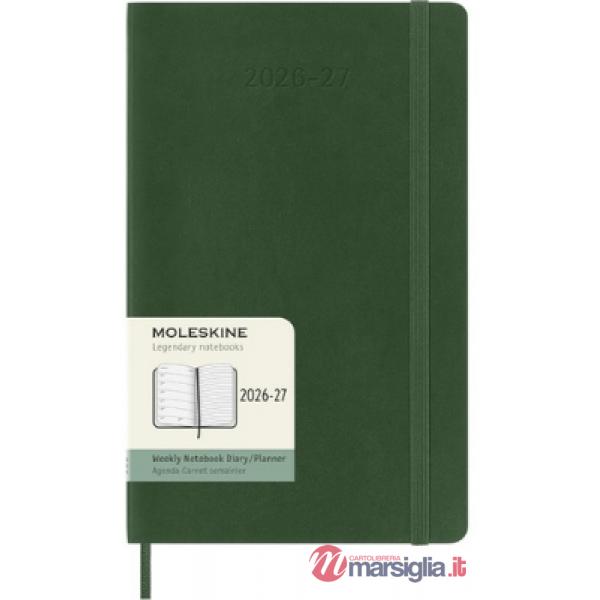 18 months weekly notebook. Large, myrtle green, soft cover 2027