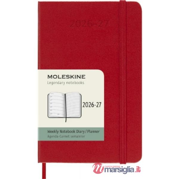 18 months weekly notebook. Pocket, scarlet red, hard cover 2027