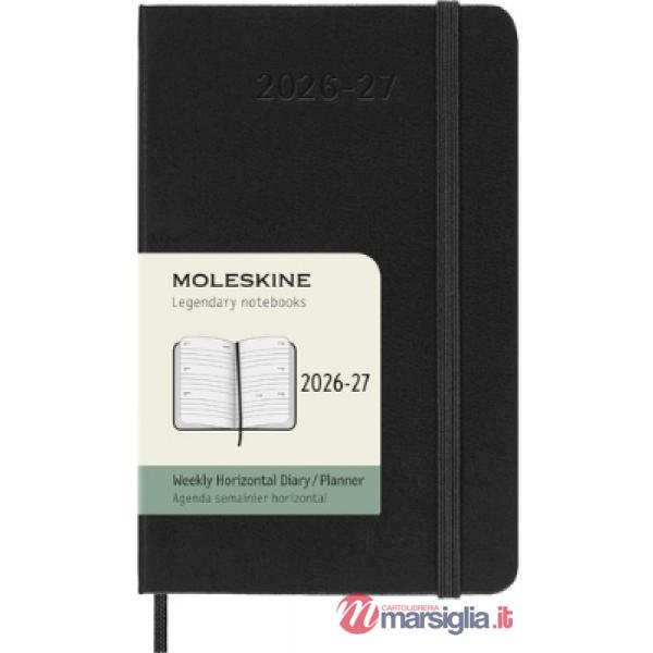 18 months weekly horizontal. Pocket, black, hard cover 2027