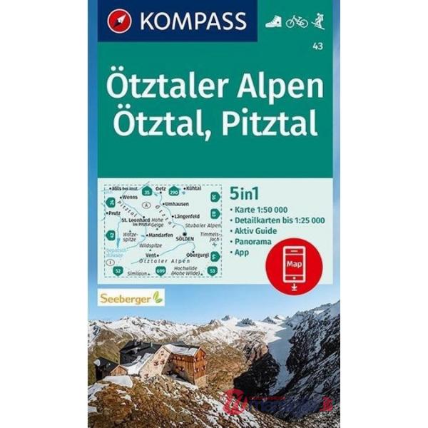 Carta escursionistica Kom 43. Ötztaler Alpen, Ötztal, Pitztal