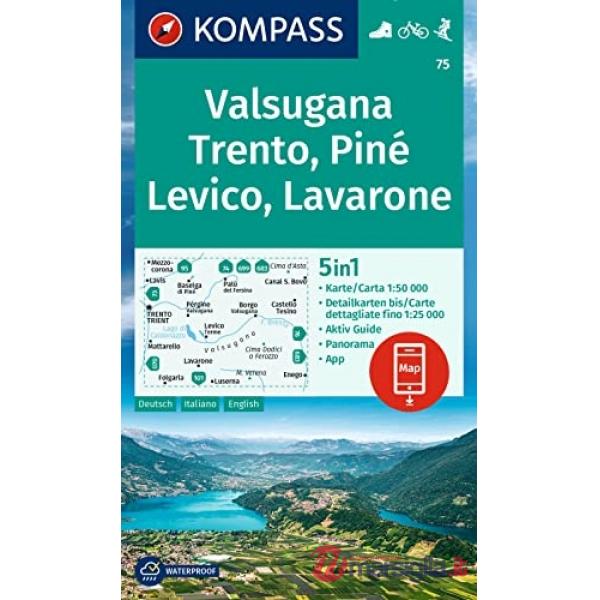 Cartina escursionistica n. 75 Valsugana, Trento, Pinè, Levico, Lavarone