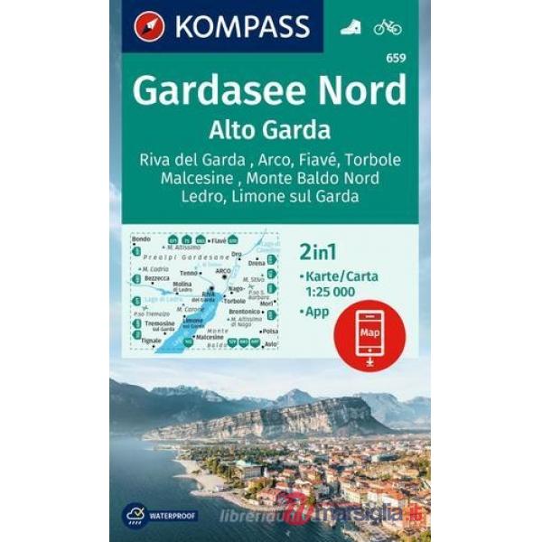 Carta escursionistica Kom 659. Gardasee Nord / Alto Garda, Riva del Garda, Arco, Fiavé, Torbole, Malcesine, Monte Baldo Nord, Le