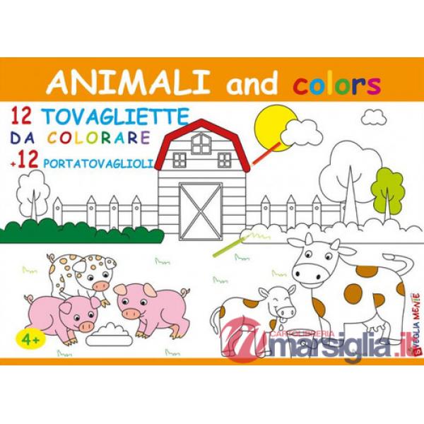 Animali and colors. 12 tovagliette da colorare + 12 portatavaglioli
