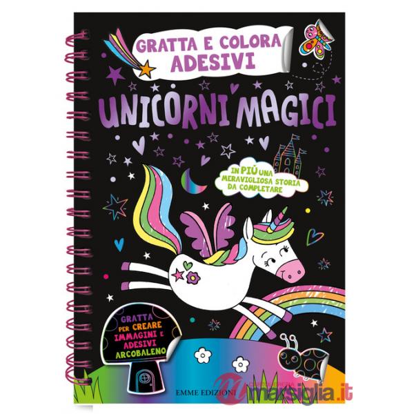 Unicorni magici. Gratta e colora adesivi. Ediz. a colori. Con Prodotti vari: matita di legno