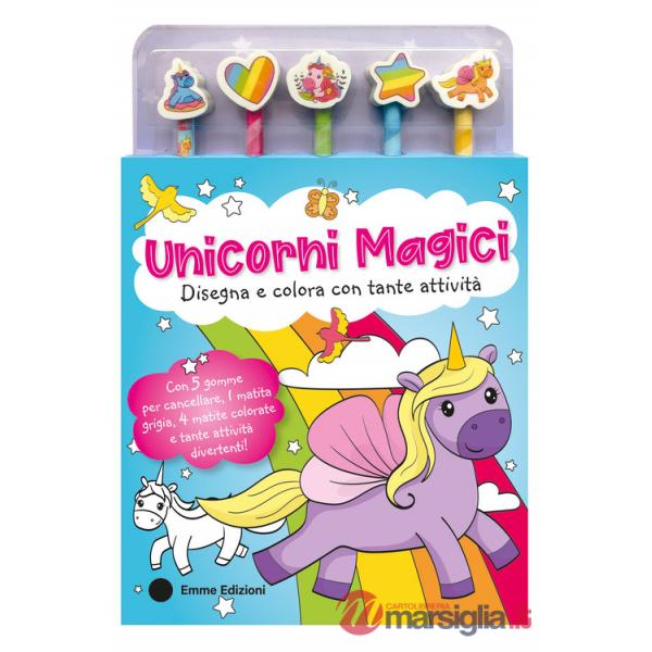 Unicorni magici. Ediz. illustrata. Con 5 matite colorate e 5 gomme