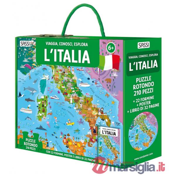 Italia. Viaggia, conosci, esplora. Ediz. a colori. Con 22 formine. Con puzzle rotondo. Con Poster (L')
