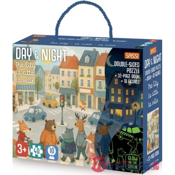 City-La città-La ville. Puzzle day & night. Ediz. multilingue. Con puzzle di 40 pezzi. Con 10 sagome dei personaggi (The)