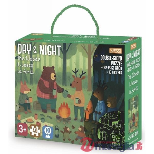 Woods-Il bosco-La forêt. Puzzle day & night. Ediz. multilingue. Con puzzle di 40 pezzi. Con 10 sagome dei personaggi (The)