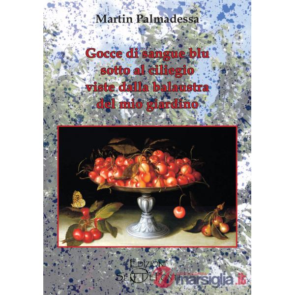 Gocce di sangue blu sotto al ciliegio viste dalla balaustra del mio giardino