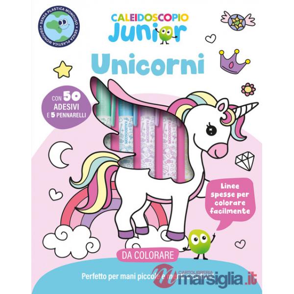 Caleidoscopio junior. Unicorni. Ediz. illustrata. Con 5 pennarelli colorati. Con Adesivi