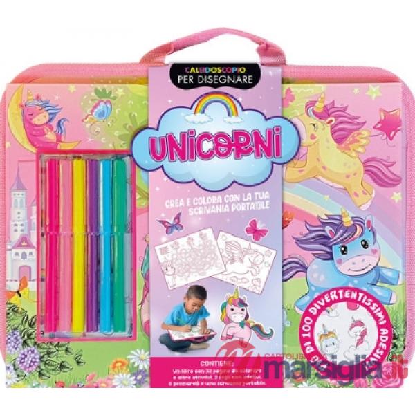 Caleidoscopio per disegnare. Unicorni. Ediz. a colori. Con 6 pennarelli. Con scrivania portatile. Con Adesivi