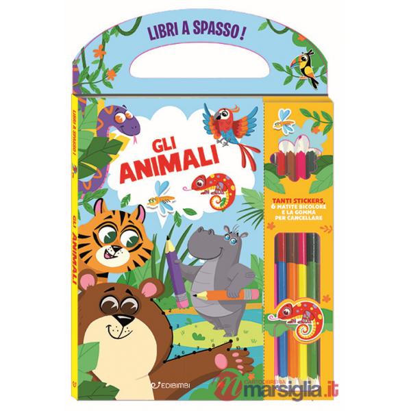 Animali. Libri a spasso. Ediz. a colori. Con gomma. Con 6 matite bicolore (Gli)