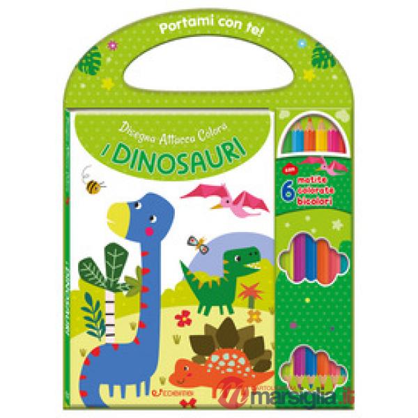 Dinosauri. Disegna attacca colora. Con 6 matite bicolore (I)