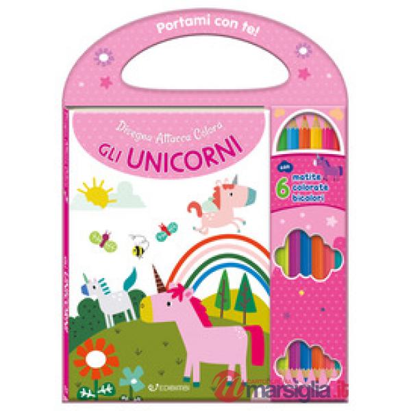 Unicorni. Disegna attacca colora. Con 6 matite bicolore (Gli)