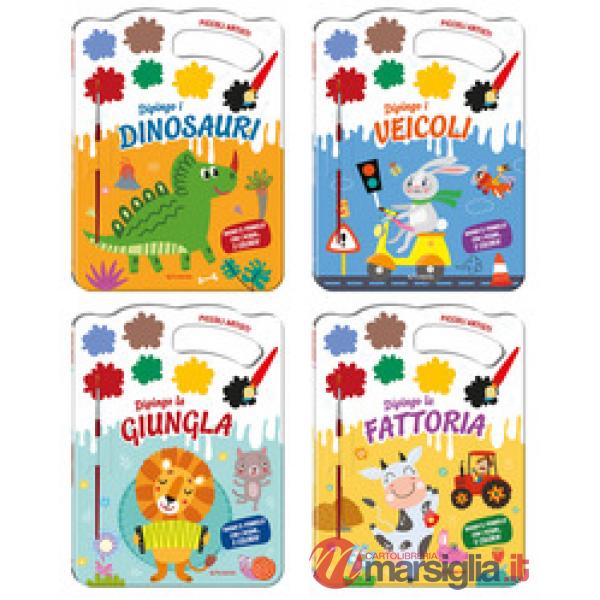 Piccoli artisti. Dinosauri-Fattoria-Giungla-Veicoli (4 titoli sfusi). Ediz. illustrata. Con pennello