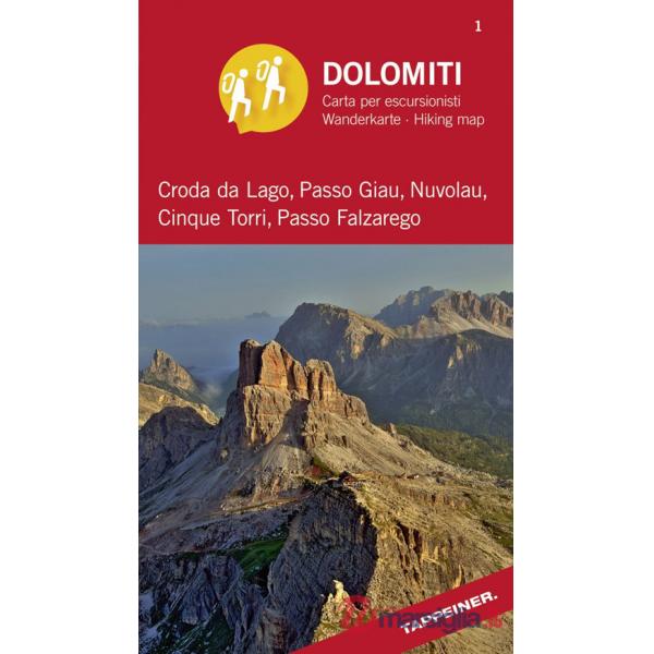 Dolomiti. 360° panorama-wanderkarte. Croda da Lago. Cartina escursionistica panorama a 360°