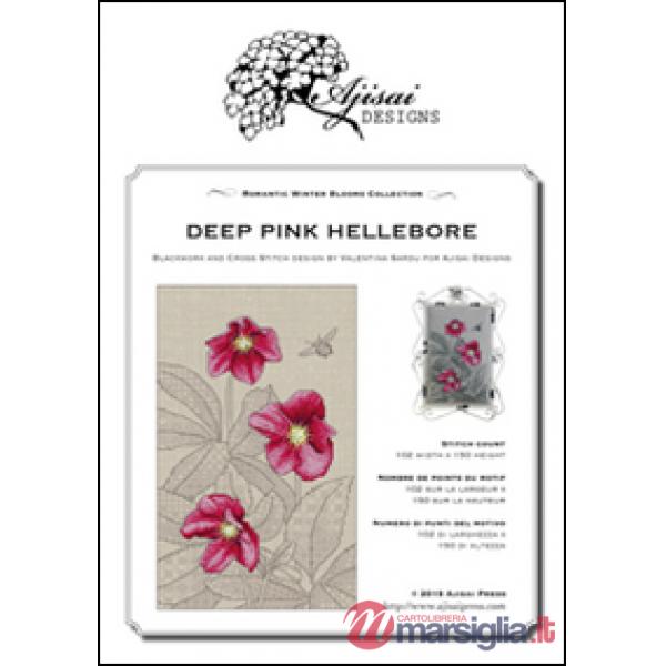 Deep pink hellebore. Cross stitch blackwork design. Ediz. italiana, inglese e francese