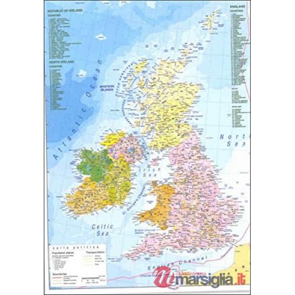 BRITISH ISLES 1:1.100.000 (CARTA MURALE TELATA CON ASTE METALLICHE CM 92X140)