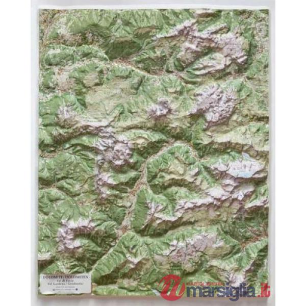 DOLOMITI VAL DI FASSA 1:50.000 (CARTA IN RILIEVO CON CORNICE CM 65X81)
