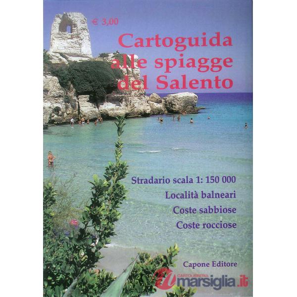 Cartoguida alle spiagge del Salento. Stradario in scala 1:150.000. Località balneari, coste sabbiose, coste rocciose, spiagge li