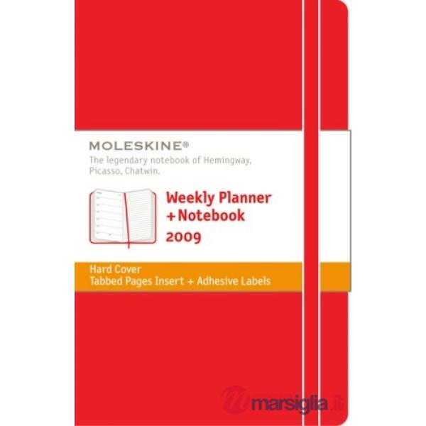 Weekly notebook, 2009. Pocket, hard cover, red
