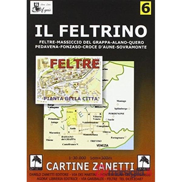 Il feltrino. Feltre, Massiccio del Grappa, Alano, Quero, Pedavena, Fonzaso, Croce d'Aune, Sovramonte 1:30.000