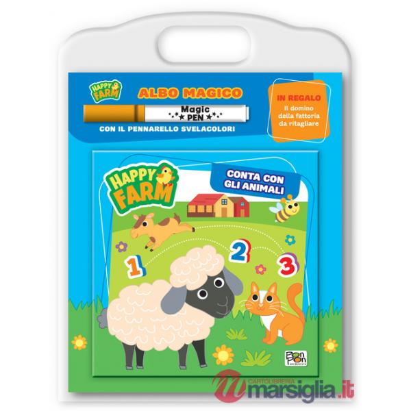 Conta con gli animali. Happy farm. Albo magico. Ediz. a colori. Con pennarello svelacolori
