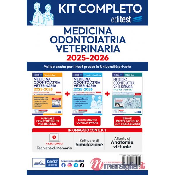Kit completo EdiTEST Medicina, Odontoiatria, Veterinaria 2025-2026. Con software di simulazione