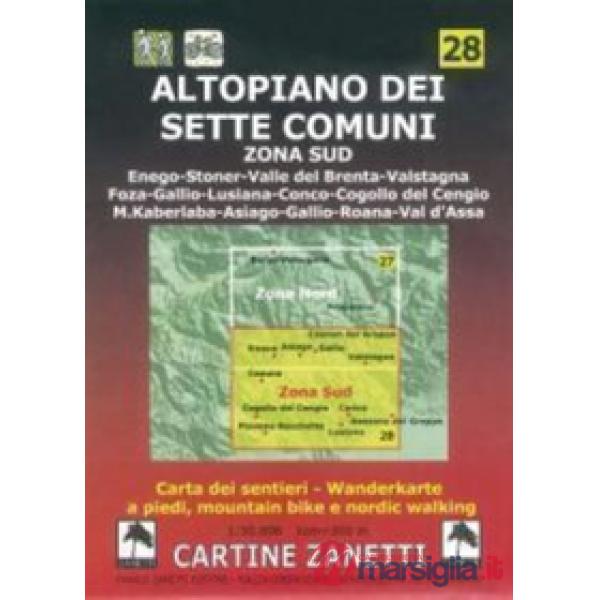 Altopiano dei Sette Comuni. Zona sud 1:30.000 1cm300m. Carta dei sentieri a piedi, mountain bike e nordic walking