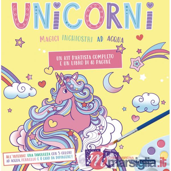 Unicorni. Magici inchiostri ad acqua. Scatola craft. Con 4 card da dipingere. Con pennello. Con tavolozza con 5 boccette di inch