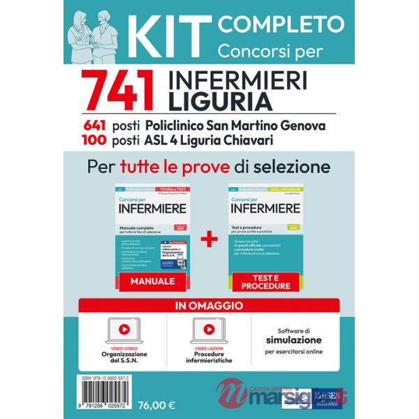 Kit completo del concorso per 741 Infermieri Regione Liguria. Manuale, test, Video-lezioni procedure infermieristiche. Con softw