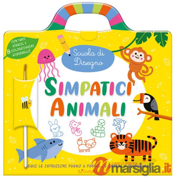 Simpatici animali. Scuola di disegno. Ediz. a spirale. Con 8 acquerelli. Con pennello. Con stencil